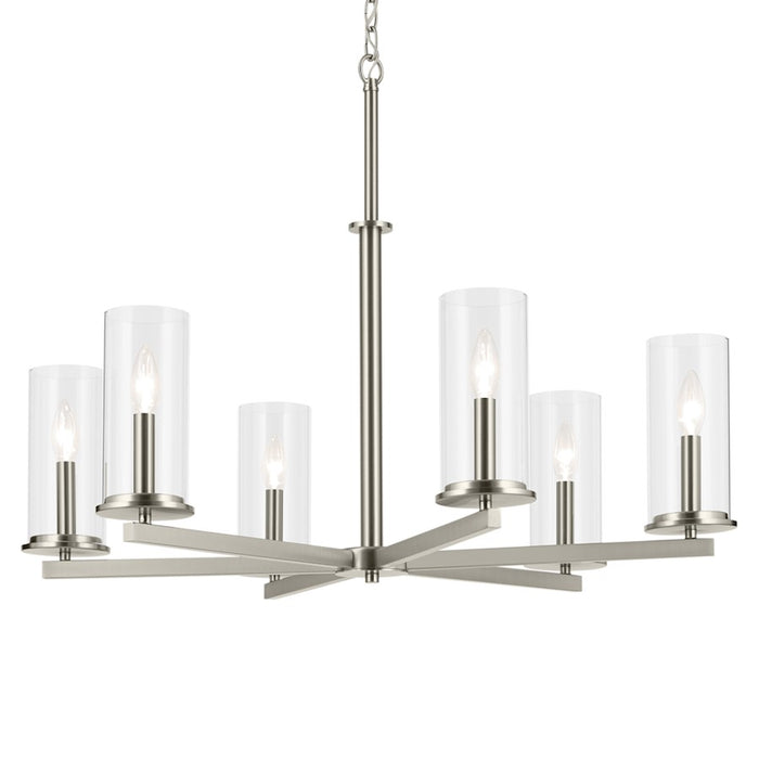 Kichler Crosby 6Lt Round 21.75" Chandelier 1 Tier Large, Nickel/Clear