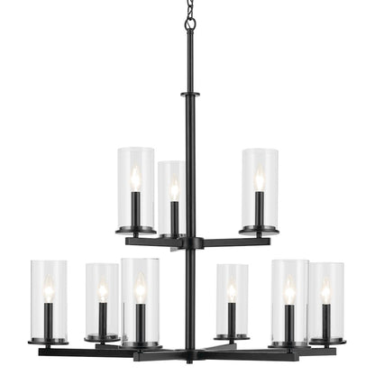 9 Light 32.5" Large Chandelier, Black