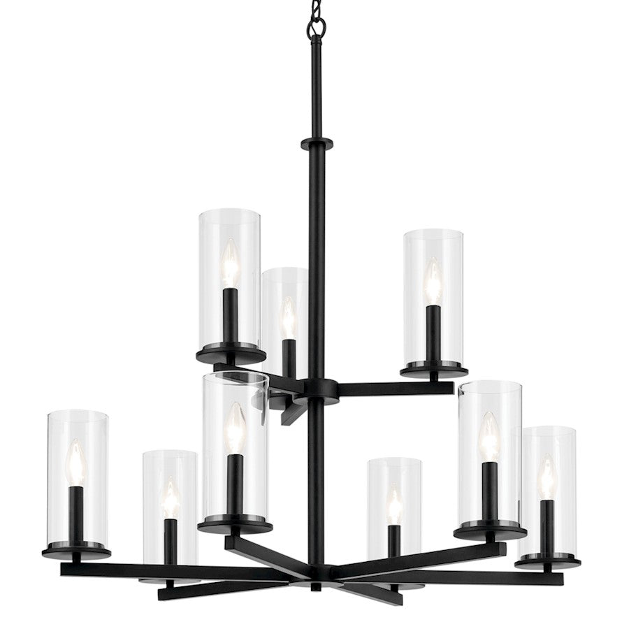 9 Light 32.5" Large Chandelier, Black