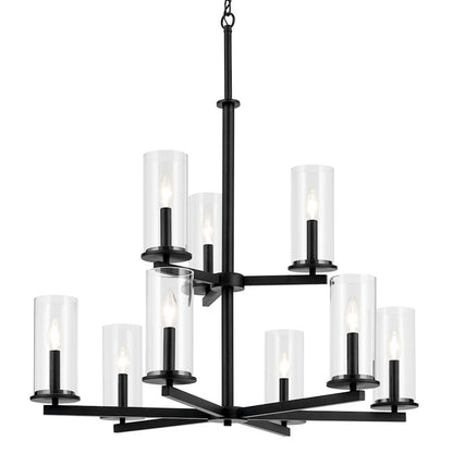 9 Light 32.5" Large Chandelier, Black