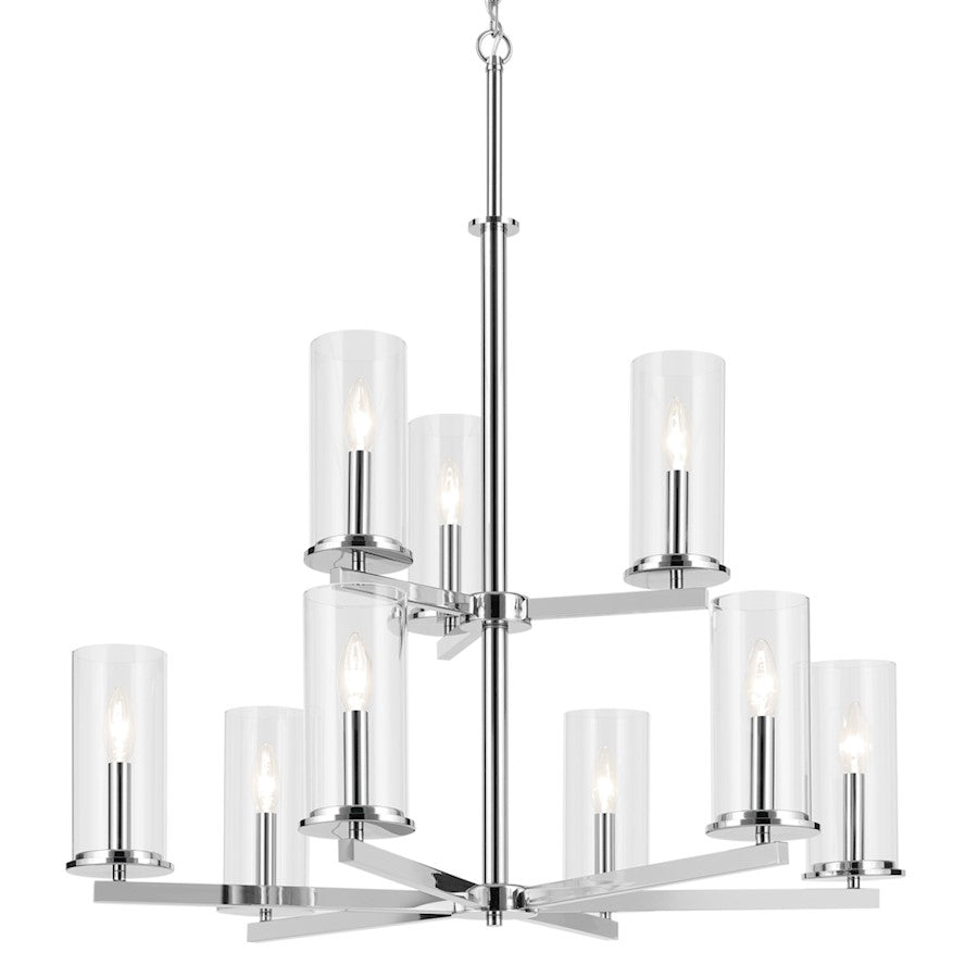 9 Light 32.5" Large Chandelier, Chrome