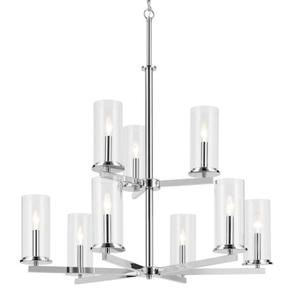 9 Light 32.5" Large Chandelier, Chrome