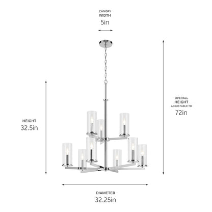 9 Light 32.5" Large Chandelier, Chrome