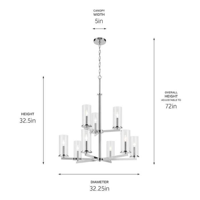 Kichler Crosby 9 Light 32.5" Chandelier 2 Tier Large, Chrome/Clear