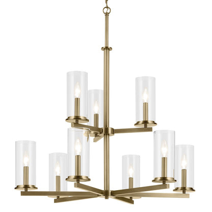 9 Light 32.5" Large Chandelier, Brass