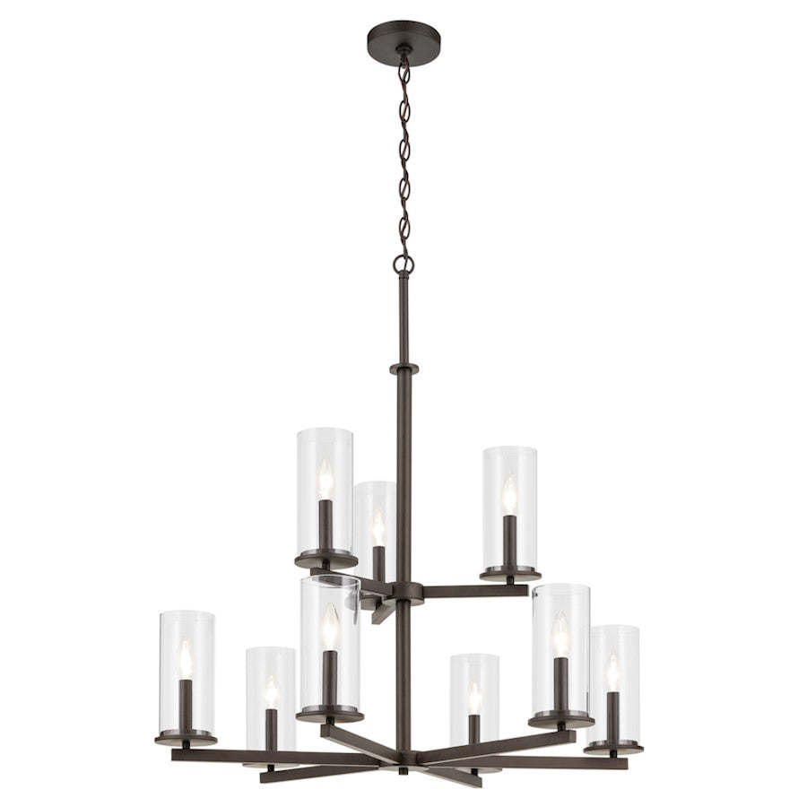 Kichler Crosby 9 Light 32.5" Chandelier 2 Tier Large, Bronze/Clear - 44014OZ