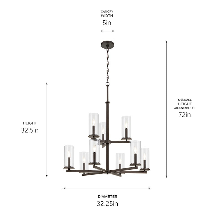 9 Light 32.5" Large Chandelier, Bronze