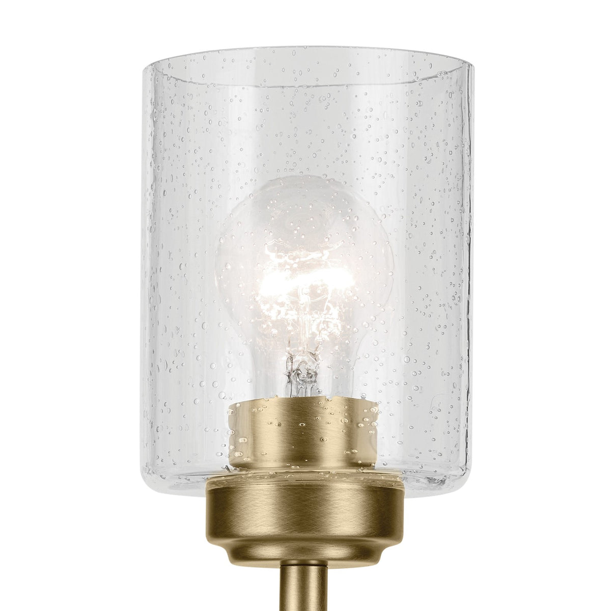 Kichler Winslow 18in 3-Light Mini Chandelier | Industrial Natural Brass and Clear Seeded Glass | Kitchen Island & Dining Nook | Model 44029NBR