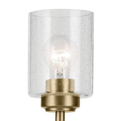 Kichler Winslow 18in 3-Light Mini Chandelier | Industrial Natural Brass and Clear Seeded Glass | Kitchen Island & Dining Nook | Model 44029NBR