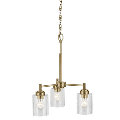 Kichler Winslow 18in 3-Light Mini Chandelier | Industrial Natural Brass and Clear Seeded Glass | Kitchen Island & Dining Nook | Model 44029NBR