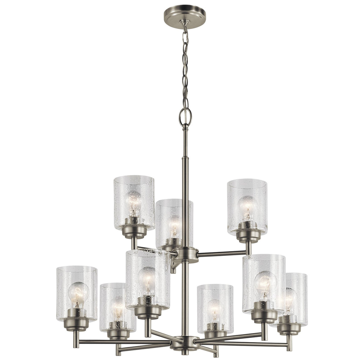 Kichler Winslow 27in 9-Light Chandelier | Transitional Brushed Nickel | Dining Room & Living Room | 27 x 27 x 27 in | Model 44031NI