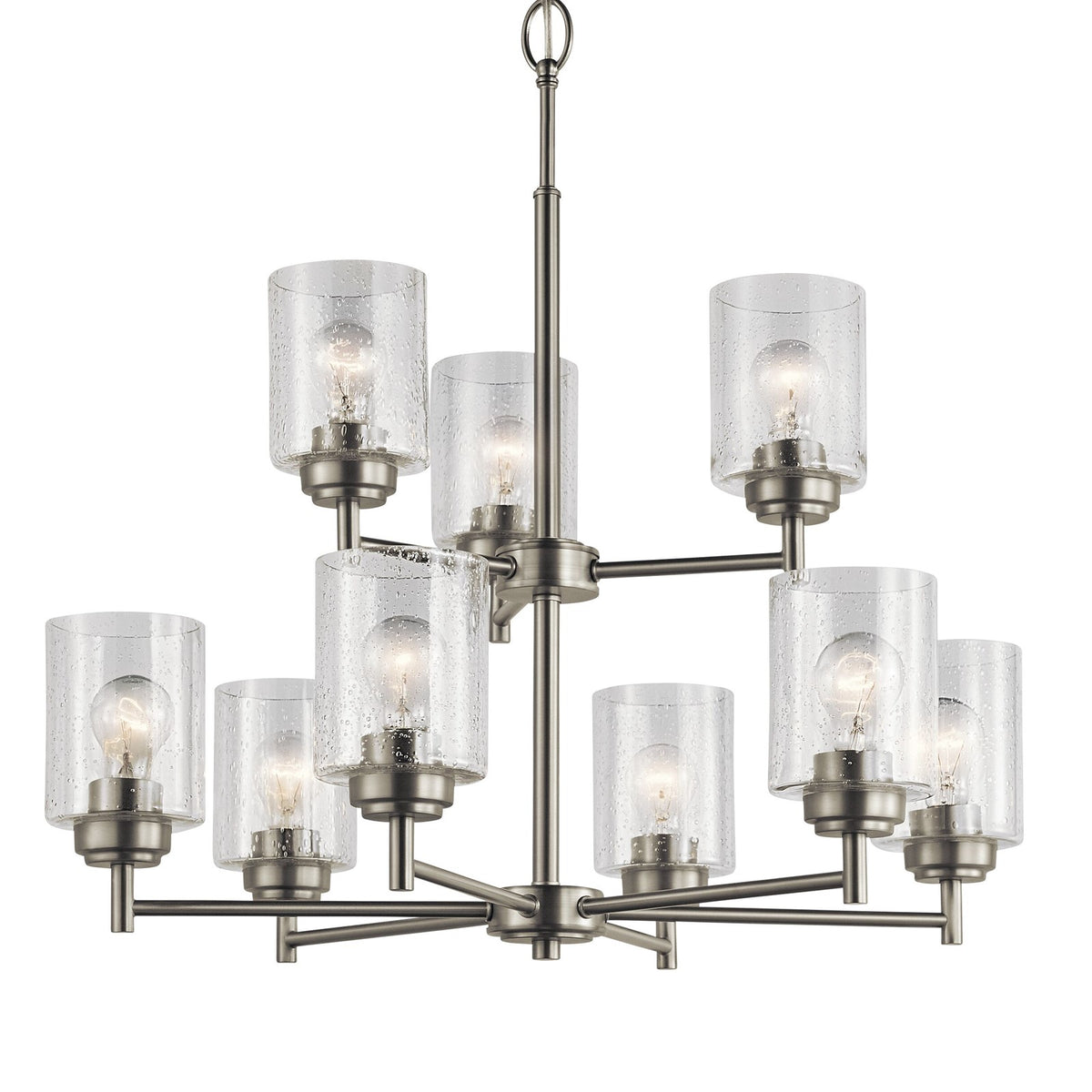 Kichler Winslow 27in 9-Light Chandelier | Transitional Brushed Nickel | Dining Room & Living Room | 27 x 27 x 27 in | Model 44031NI