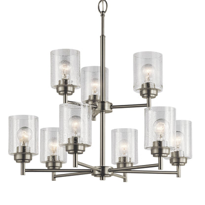 Kichler Winslow 27in 9-Light Chandelier | Transitional Brushed Nickel | Dining Room & Living Room | 27 x 27 x 27 in | Model 44031NI