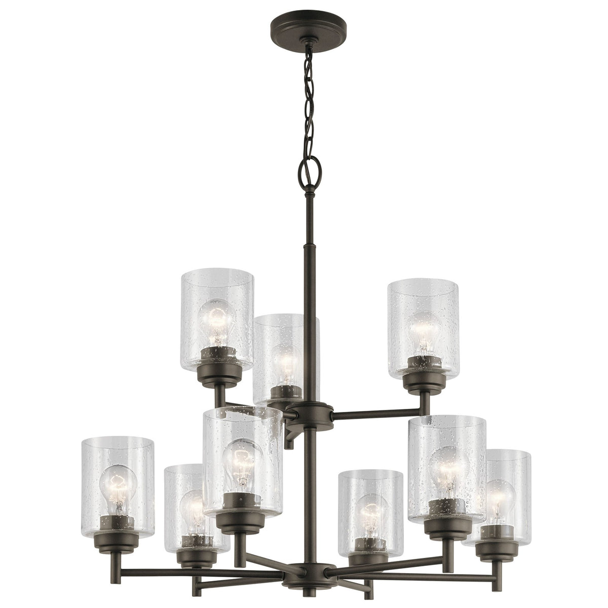 Kichler Winslow 27in 9-Light Chandelier | Transitional Olde Bronze | Dining Room & Living Room | 27 x 27 x 27 in | Model 44031OZ