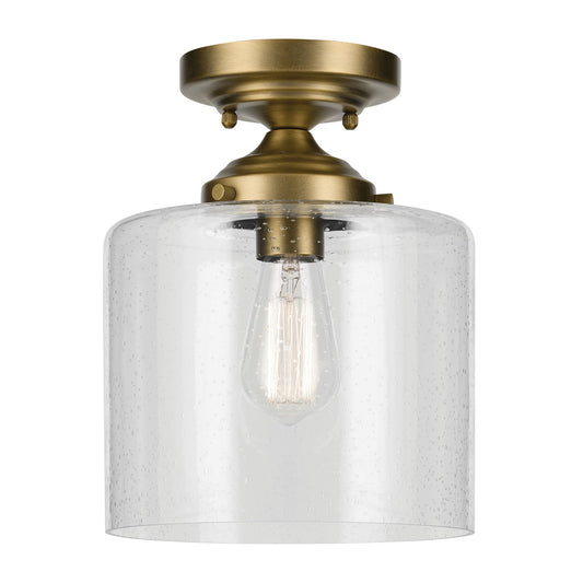 Kichler Winslow 8.5in 1-Light Semi-Flush Mount | Industrial Natural Brass and Clear Seeded Glass | Hallway & Bedroom | Model 44033NBR