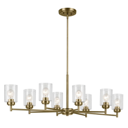 Kichler Winslow 44in 8-Light Chandelier | Industrial Natural Brass and Clear Seeded Glass | Dining Room | 20 x 44 x 14 in | Model 44035NBR