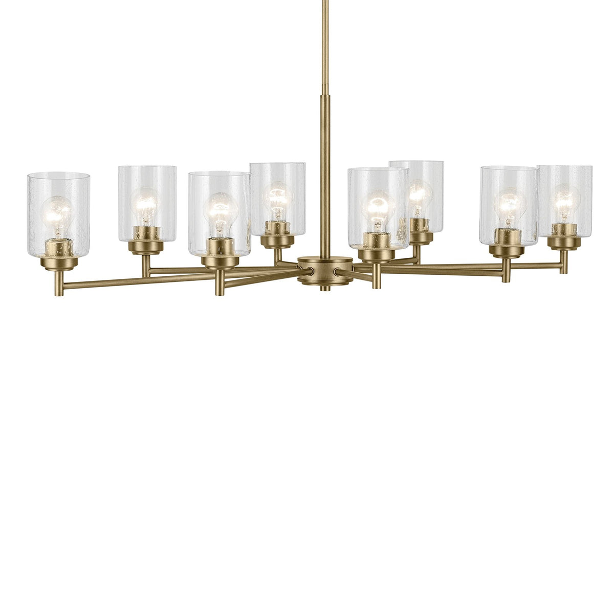 Kichler Winslow 44in 8-Light Chandelier | Industrial Natural Brass and Clear Seeded Glass | Dining Room | 20 x 44 x 14 in | Model 44035NBR
