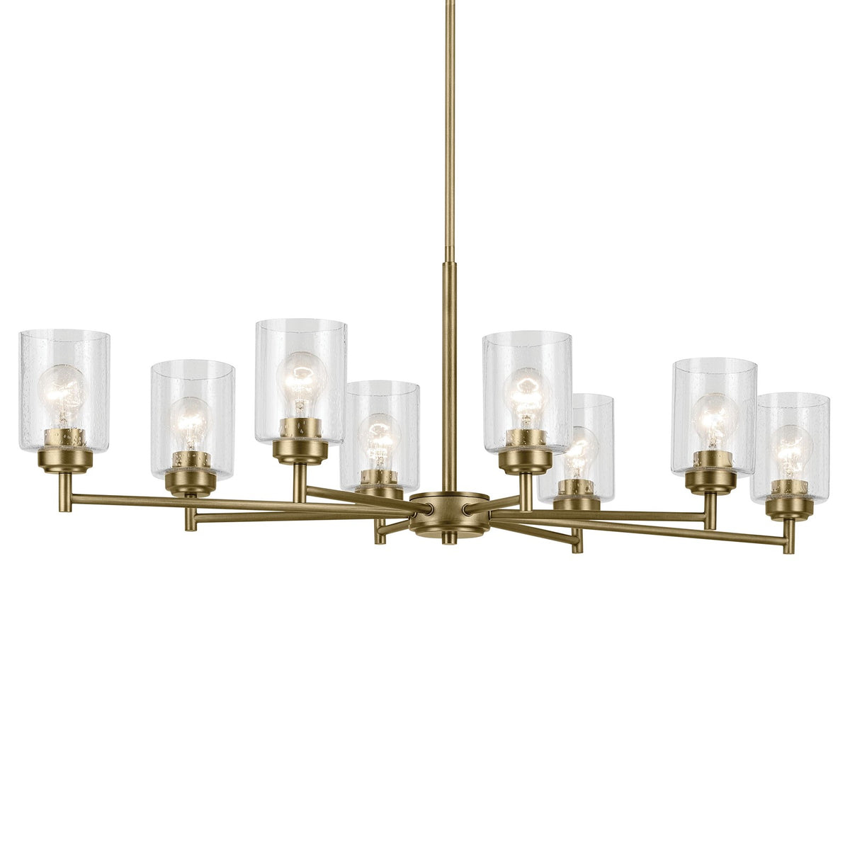 Kichler Winslow 44in 8-Light Chandelier | Industrial Natural Brass and Clear Seeded Glass | Dining Room | 20 x 44 x 14 in | Model 44035NBR