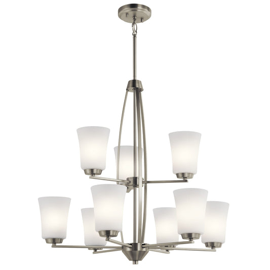 Kichler Tao 26in 9-Light Chandelier | Transitional Brushed Nickel | Dining Room & Living Room | 26 x 26 x 27 in | Model 44052NI