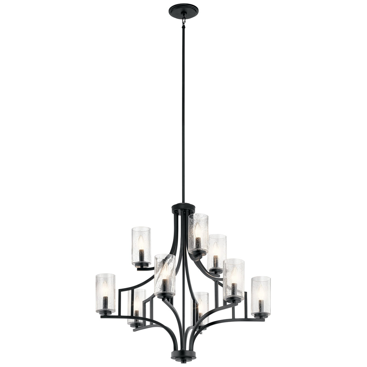 Kichler Vara 26in 9-Light Chandelier | Arts & Crafts Distressed Black | Dining Room & Great Room | 26 x 26 x 30 in | Model 44073DBK