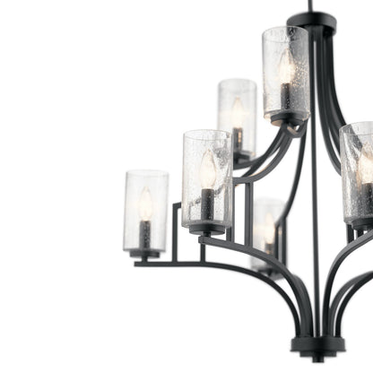 Kichler Vara 26in 9-Light Chandelier | Arts & Crafts Distressed Black | Dining Room & Great Room | 26 x 26 x 30 in | Model 44073DBK