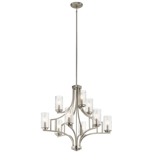 Kichler Vara 26in 9-Light Chandelier | Brushed Nickel Arts & Crafts Mission Style | Dining Room & Foyer | 26 x 26 x 30 in | Model 44073NI