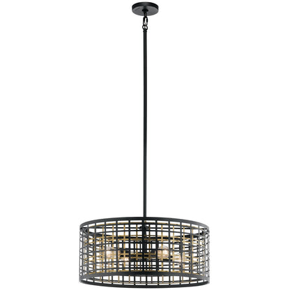 Kichler Aldergate 24in 4-Light Chandelier | Rustic Black Steel | Dining Room & Living Room | 24 x 24 x 12 in | Model 44076BK