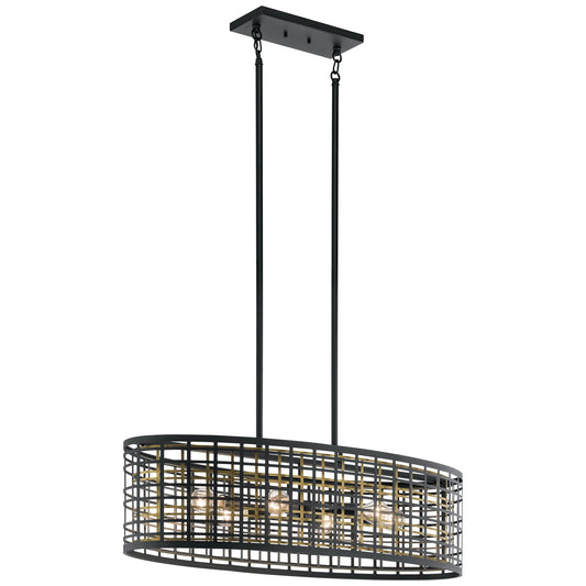 Kichler Aldergate 38in 6-Light Oval Chandelier | Rustic Black Finish | Kitchen Island & Dining Room | 17 x 38 x 11 in | Model 44077BK