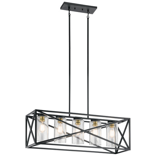 Kichler Moorgate 36in 5-Light Linear Chandelier | Rustic Black Finish | Dining Room & Kitchen Island | 36 x 12 x 12.75 in | Model 44081BK