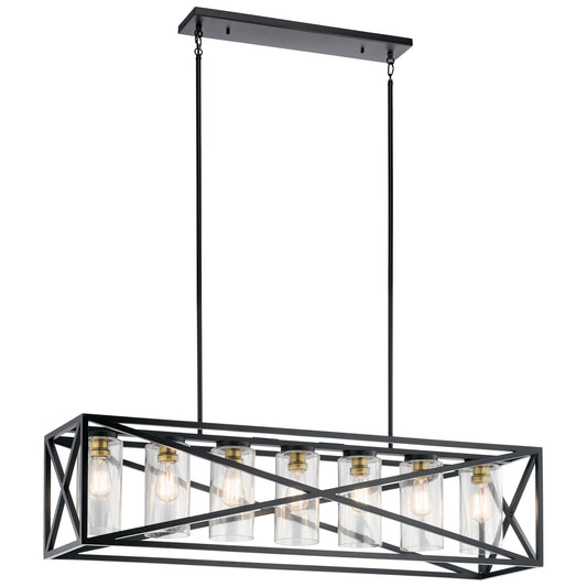 Kichler Moorgate 48in 7-Light Linear Chandelier | Industrial Black Finish | Kitchen Island & Dining Room | 48 x 12 x 13 in | Model 44082BK