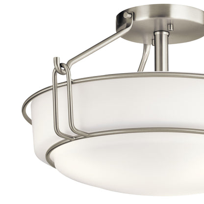 Kichler Alkire 16in 3-Light Semi-Flush Mount | Transitional Brushed Nickel Steel | Bedroom & Hallway | 16 x 16 x 9 in | Model 44085NI