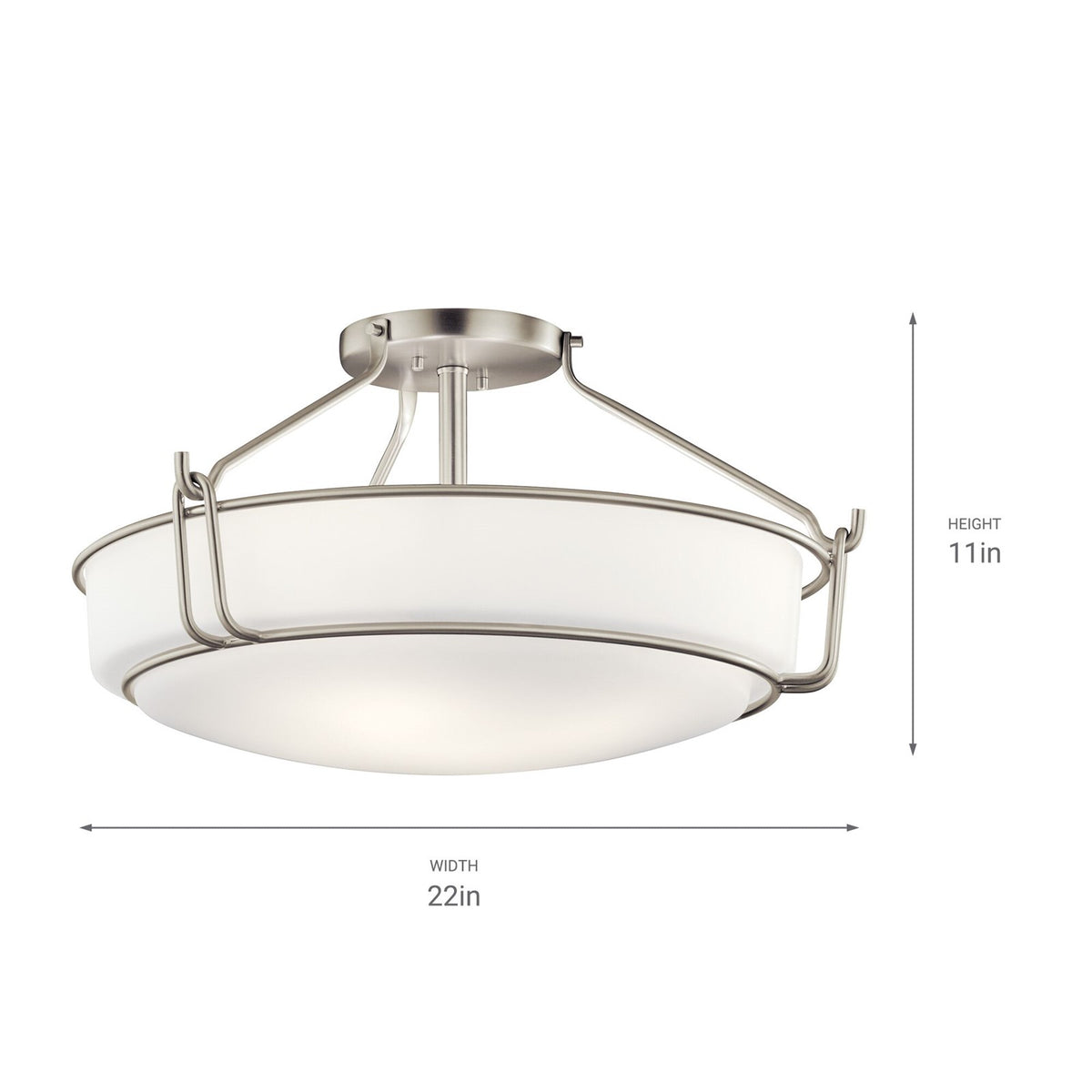 Kichler Alkire 22in 4-Light Semi Flush Mount | Transitional Brushed Nickel | Bedroom & Hallway Ceiling Light | 22 x 22 x 11 in | Model 44086NI