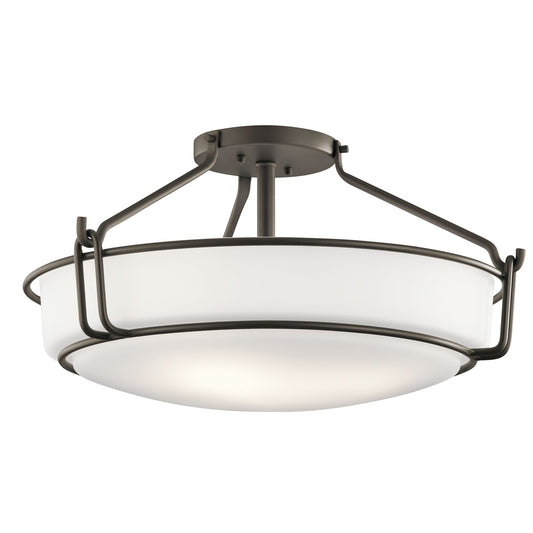 Kichler Alkire 22in 4-Light Semi Flush Mount | Transitional Olde Bronze Steel | Entryway & Hallway | 22 x 22 x 11 in | Model 44086OZ