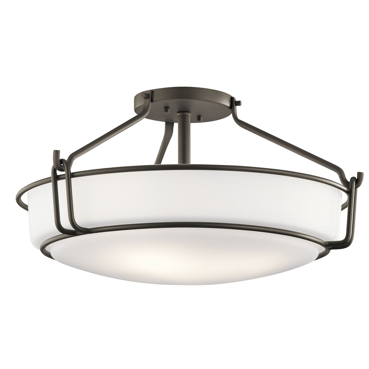 Kichler Alkire 22in 4-Light Semi Flush Mount | Transitional Olde Bronze Steel | Entryway & Hallway | 22 x 22 x 11 in | Model 44086OZ
