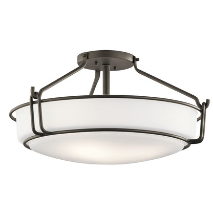 Kichler Alkire 22in 4-Light Semi Flush Mount | Transitional Olde Bronze Steel | Entryway & Hallway | 22 x 22 x 11 in | Model 44086OZ