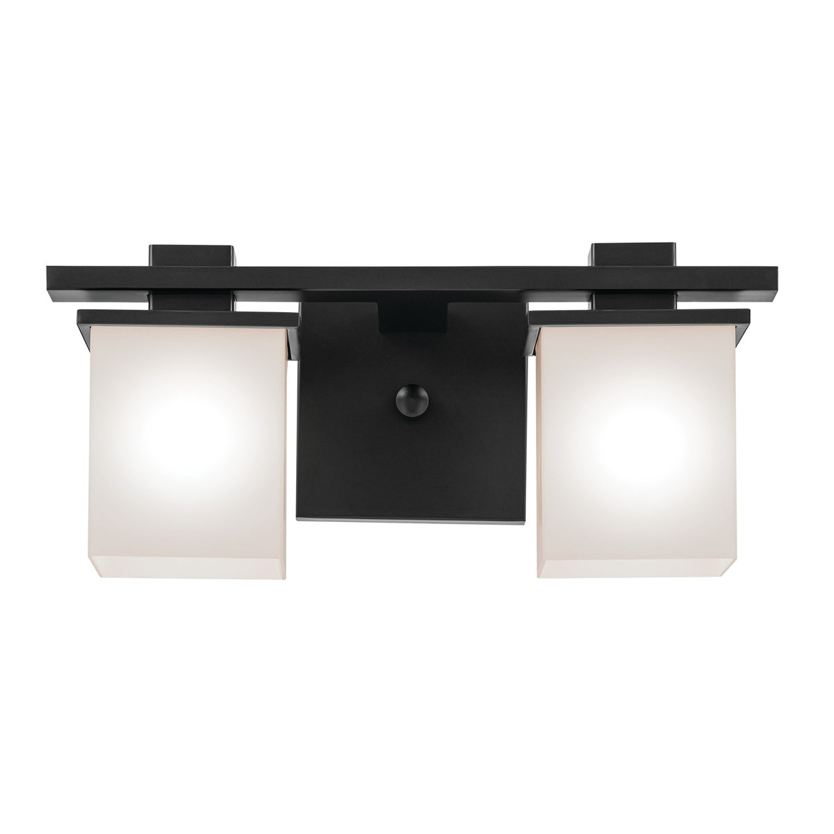 Kichler Tully 15in 2-Light Bathroom Vanity Light | Black Steel and Satin Etched Opal Glass | Bathroom Vanity | 15 x 6.75 x 6.5 in | Model 45150BK