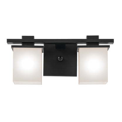 Kichler Tully 15in 2-Light Bathroom Vanity Light | Black Steel and Satin Etched Opal Glass | Bathroom Vanity | 15 x 6.75 x 6.5 in | Model 45150BK