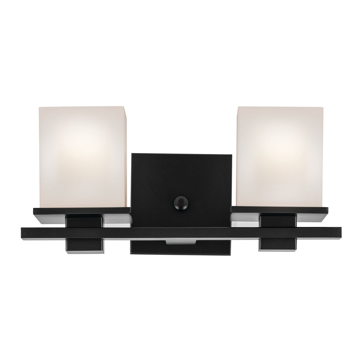 Kichler Tully 15in 2-Light Bathroom Vanity Light | Black Steel and Satin Etched Opal Glass | Bathroom Vanity | 15 x 6.75 x 6.5 in | Model 45150BK