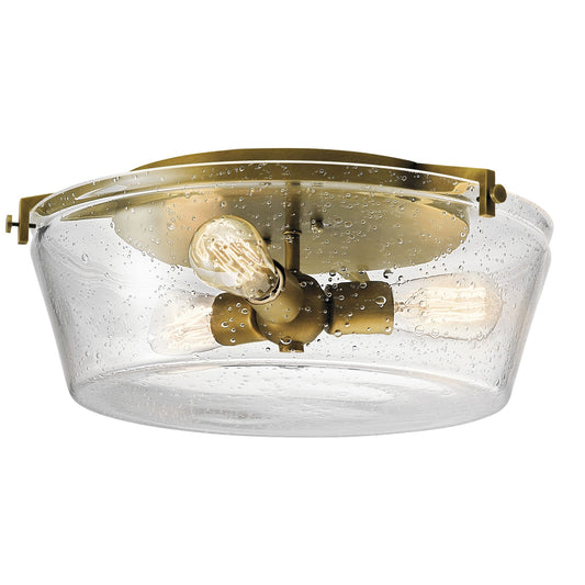 Kichler Alton 18.5in 3-Light Flush Mount | Contemporary Natural Brass and Clear Seeded Glass | Bedroom & Hallway | 18.5 x 7.5 in | Model 45299NBR