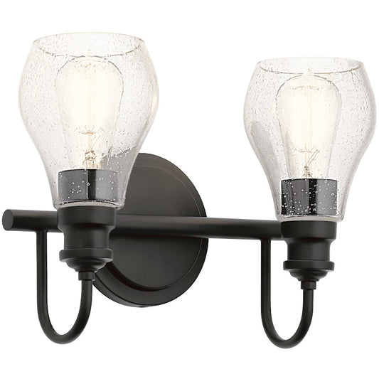Kichler Greenbrier 2-Light Vanity Light | Transitional Black Steel and Clear Seeded Glass | Bathroom Vanity Light | 14.25 x 10.25 x 6.5 in | Model 45391BK