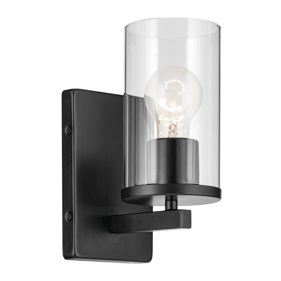 Kichler Crosby 1 Light Cylinder 9.25" Wall Sconce, Black/Clear - 45495BKCLR