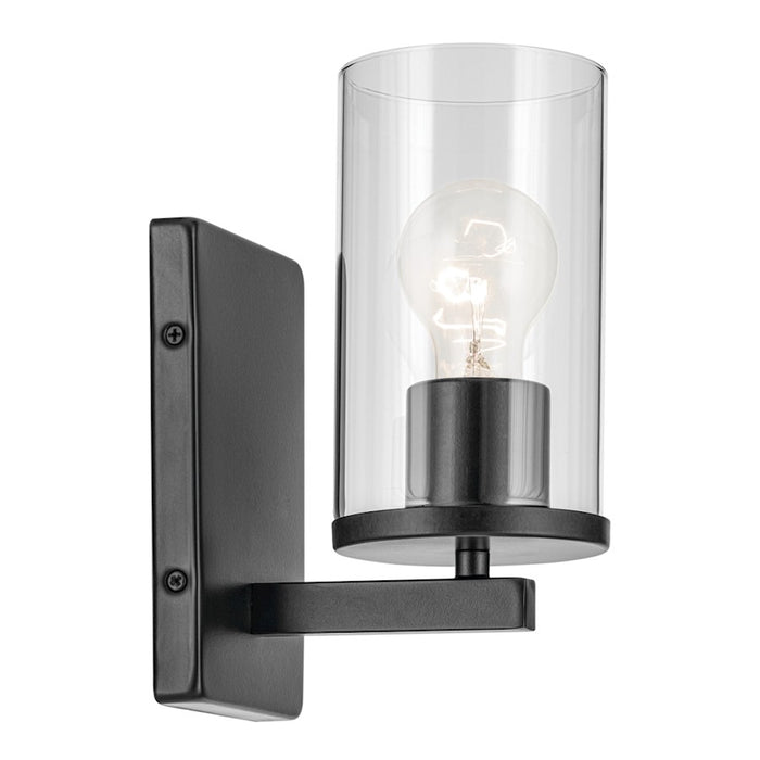 Kichler Crosby 1 Light Cylinder 9.25" Wall Sconce, Black/Clear