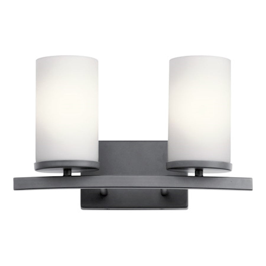 Kichler Crosby 2-Light Vanity Light | Contemporary Black Steel and Satin Etched Opal Glass | Bathroom Vanity Light | 15 x 8.75 x 6.5 in | Model 45496BK