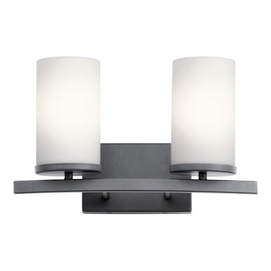 Kichler Crosby 2-Light Vanity Light | Contemporary Black Steel and Satin Etched Opal Glass | Bathroom Vanity Light | 15 x 8.75 x 6.5 in | Model 45496BK