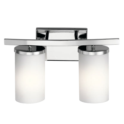 Kichler Crosby 15in 2-Light Vanity Light | Chrome and Satin Etched Opal Glass | Bathroom Vanity | 15 x 8.75 in | Model 45496CH