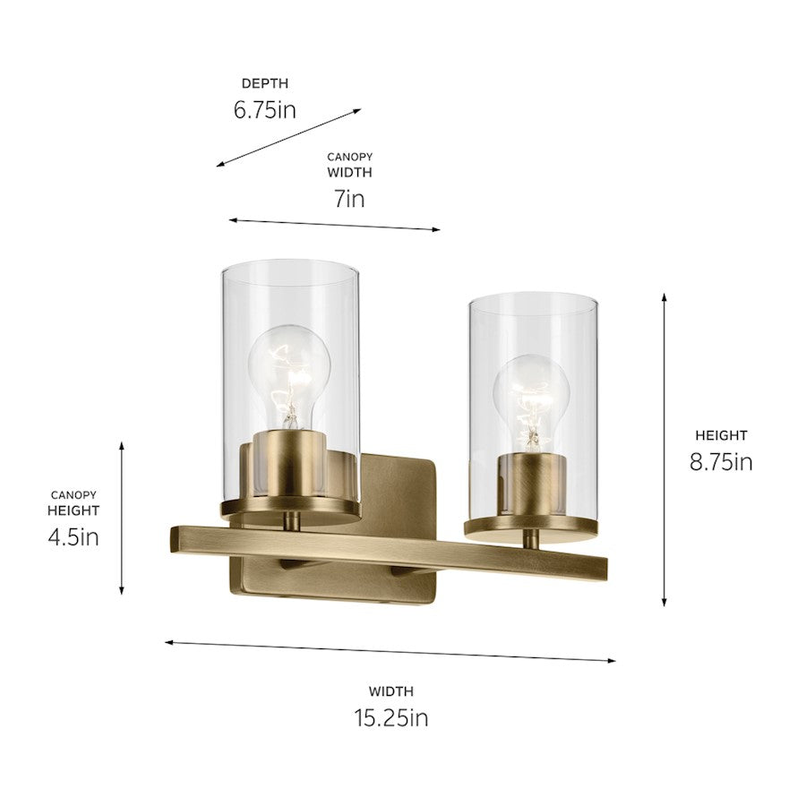 2 Light Linear 8.75" Bathroom Vanity Light, Brass