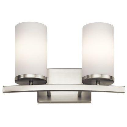 Kichler Crosby 15in 2-Light Bath Vanity Light | Brushed Nickel and Satin Etched Cased Opal Glass | Bathroom Vanity | 15 x 9 in | Model 45496NI
