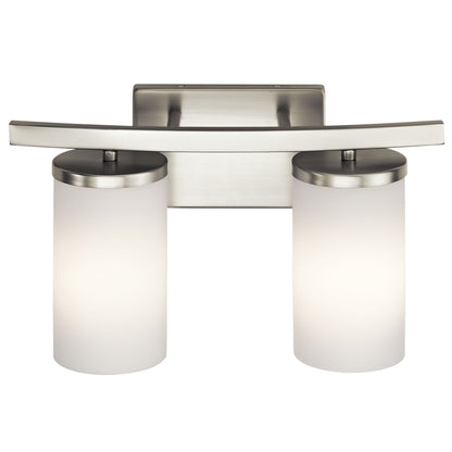 Kichler Crosby 15in 2-Light Bath Vanity Light | Brushed Nickel and Satin Etched Cased Opal Glass | Bathroom Vanity | 15 x 9 in | Model 45496NI
