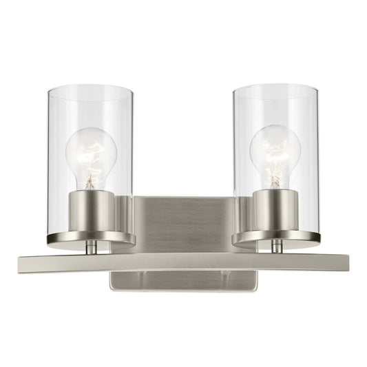 Kichler Crosby 2 Light Linear 8.75" Vanity Light, Nickel/Clear - 45496NICLR