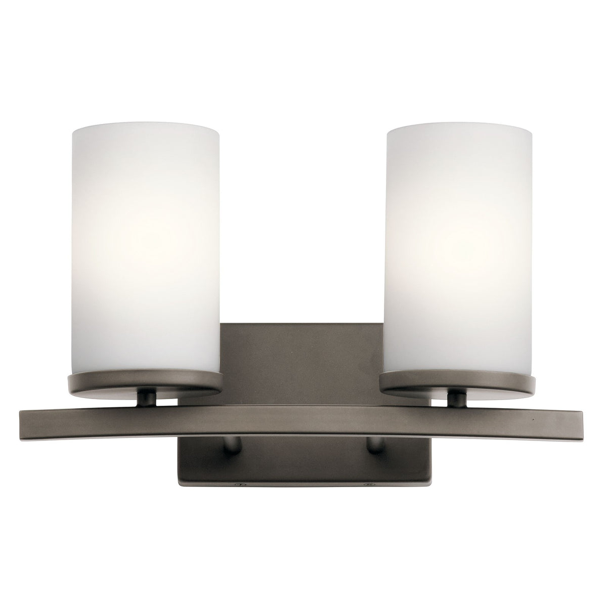 Kichler Crosby 15in 2-Light Bathroom Vanity Light | Transitional Olde Bronze and Satin Etched Cased Opal Glass | Bathroom Vanity | Model 45496OZ